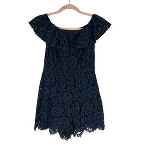 Altar'd State Lace Off Shoulder Romper Navy Blue S